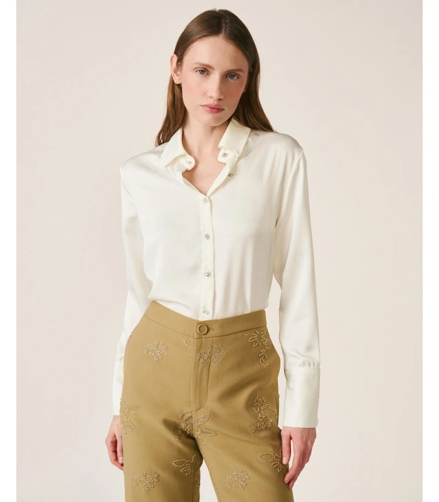 ALMA EN PENA Damen-Satinbluse, cremefarben