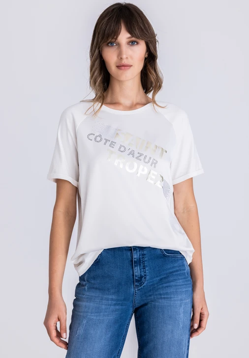 TUZZI BEACH Damenshirt beige mit Strasssteinen