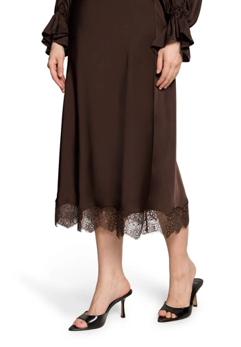 VERA MONT Damenrock, braun, aus Satin, mit Spitzenbesatz (4)