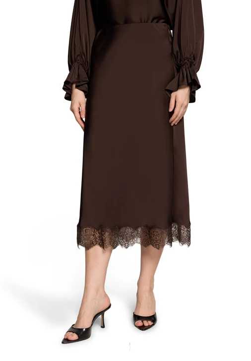 VERA MONT Damenrock, braun, aus Satin, mit Spitzenbesatz