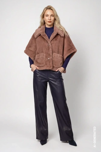 MONARI STUDIO BLUE Damen-Pelzcape in Taupe (2)