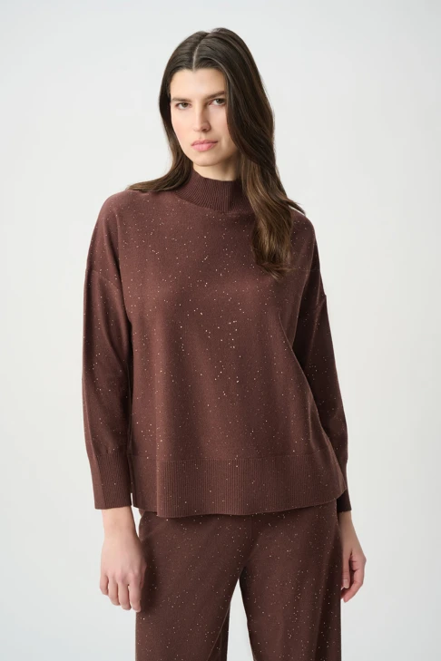 JOSEPH RIBKOFF Damenpullover, braun mit goldenen Pailletten