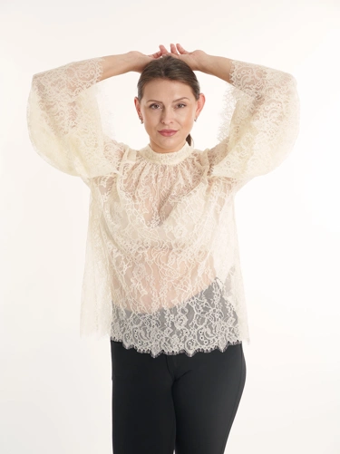 VERA MONT Damenbluse, hellbeige, mit Spitze (3)
