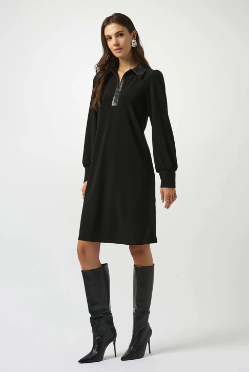 JOSEPH RIBKOFF Schwarzes Damenkleid mit Lederkragen