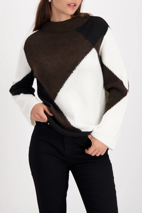MONARI FASHION CONTRASTS schwarz-weißer Damenpullover mit Strasssteinen