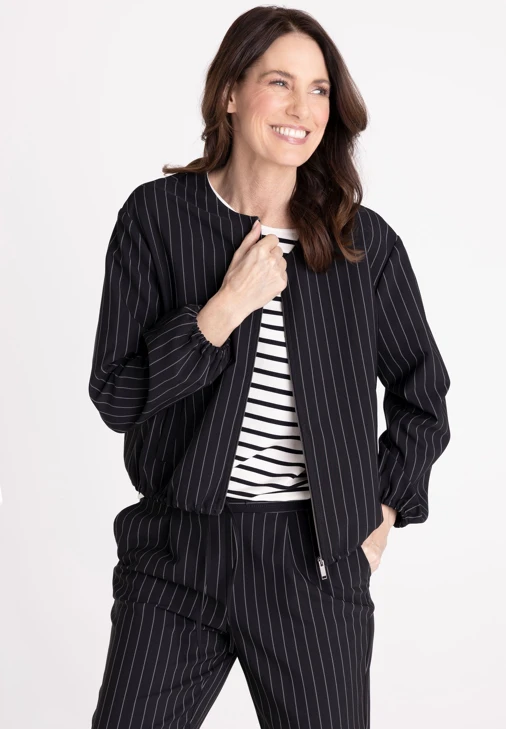 FRANK WALDER Damen-Bomberjacke, schwarz mit Streifen
