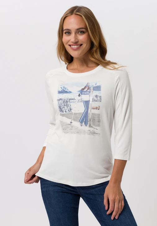 TUZZI ICY EDGE Damen Shirt weiß mit Druck 3/4 Ärmel