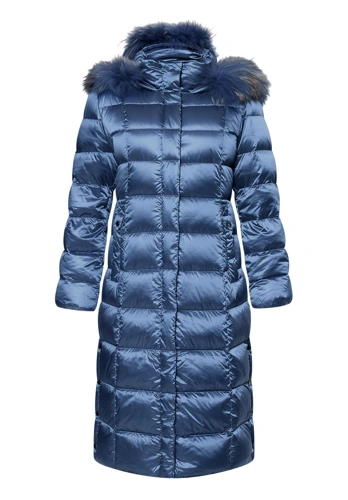 BETTY BARCLAY Damen-Steppmantel aus Staubfedern und Waschbärfell, blau (8)