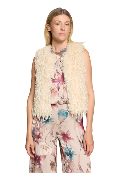 VERA MONT Damenweste in Hellbeige mit Federn