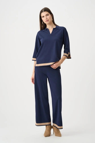 JOSEPH RIBKOFF Blaue Damenstrickhose mit Farbblöcken (1)