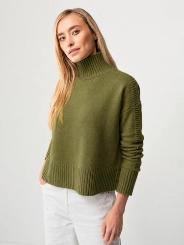 CATNOIR Damenpullover aus Merinowolle mit Details an den Ärmeln, grün CATNOIR Damenpullover aus Merinowolle mit Details an den Ärmeln, grün