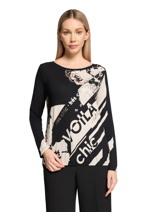 BETTY BARCLAY Damenhemd schwarz und beige mit Strasssteinen