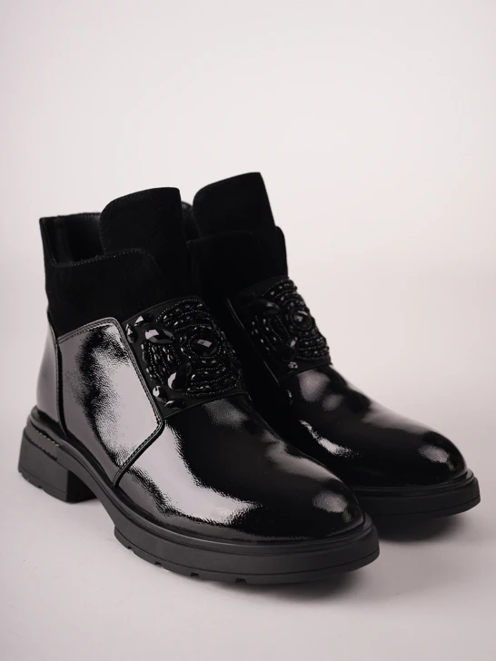 EPICA Damen-Stiefeletten aus schwarzem Lackleder
