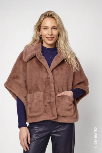 MONARI STUDIO BLUE Damen-Pelzcape in Taupe