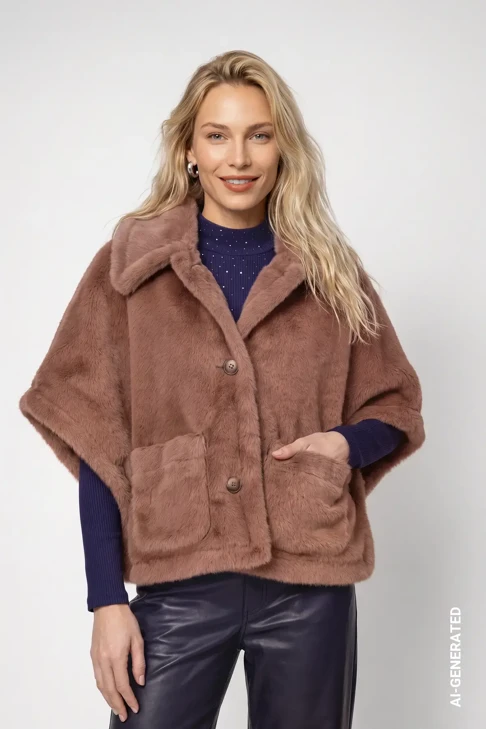 MONARI STUDIO BLUE Damen-Pelzcape in Taupe