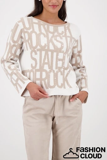 MONARI FASHION & CAMPAGNE Damen Pullover beige mit Buchstaben