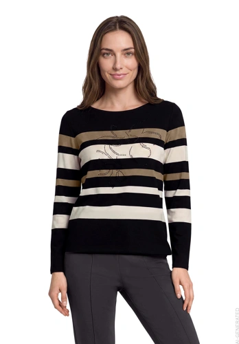 BETTY BARCLAY Damen-T-Shirt, schwarz, mit Streifen und Strasssteinen BETTY BARCLAY Damen-T-Shirt, schwarz, mit Streifen und Strasssteinen