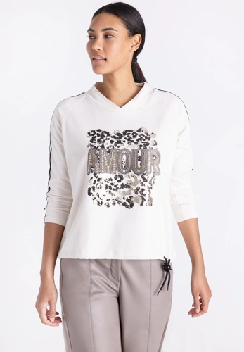 TUZZI QUIET WILD Damen-Sweatshirt, beige, mit Aufdruck und Strasssteinen TUZZI QUIET WILD Damen-Sweatshirt, beige, mit Aufdruck und Strasssteinen