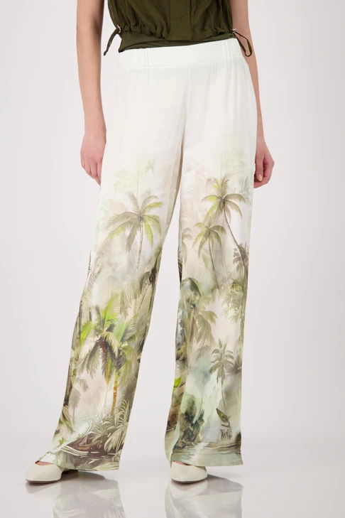 MONARI TROPICAL Damenhose hellbeige mit Druck