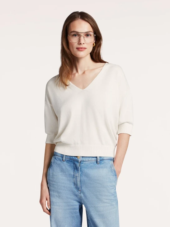 BEAUMONT TAYLOR Damen hellbeiger Pullover mit V-Ausschnitt