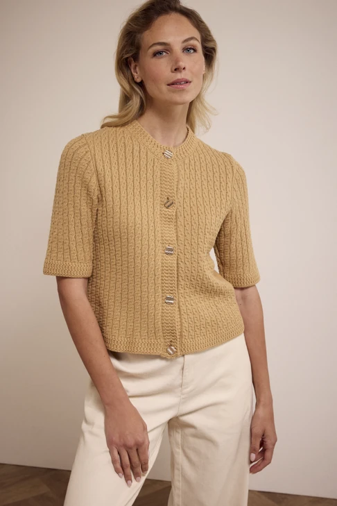 TRAMONTANA Damen Strickjacke dunkelbeige kurz gestrickt mit Knöpfen