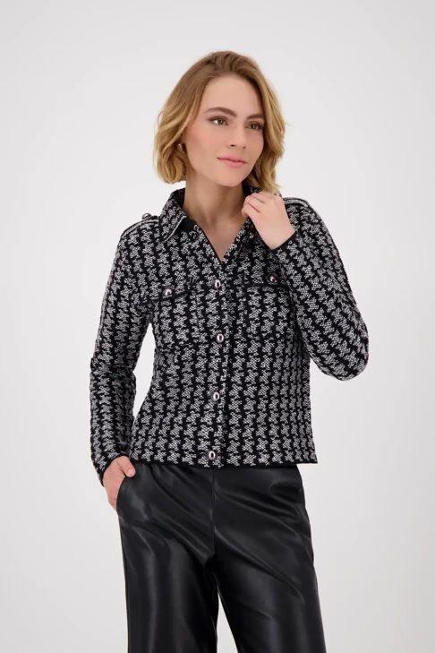 MONARI TOKYO Damen Strickjacke schwarz und weiß kurz mit Knöpfen