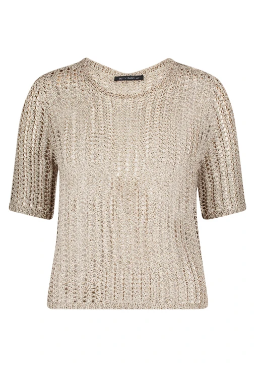 BETTY BARCLAY Damen Strickpullover beige mit goldenem Lurex und Pailletten