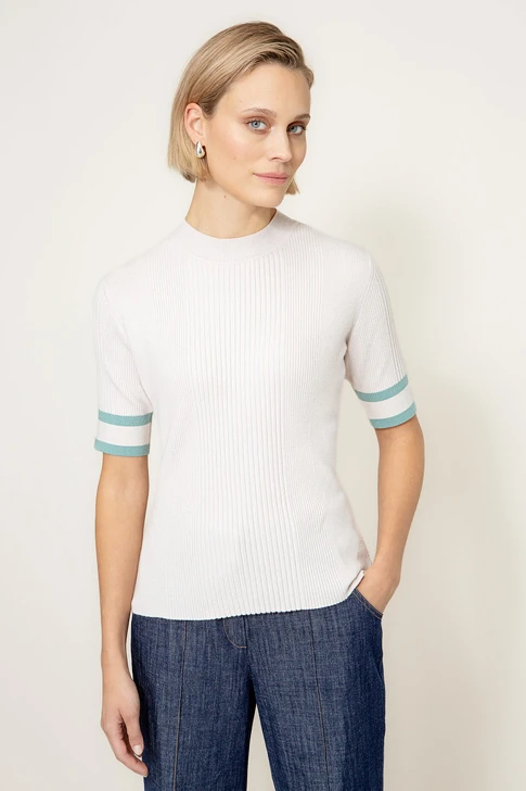 CATNOIR Damenpullover in Creme mit kurzen Ärmeln