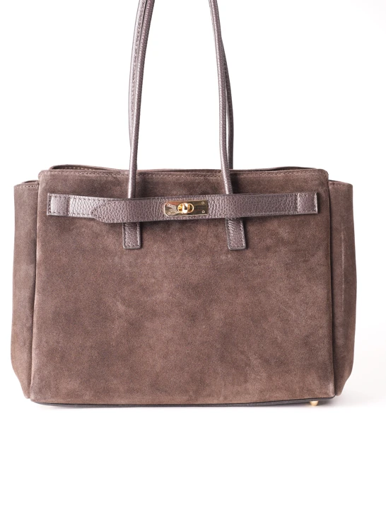 GROSSO BAG dámská kabela kožená semišová hnědá
