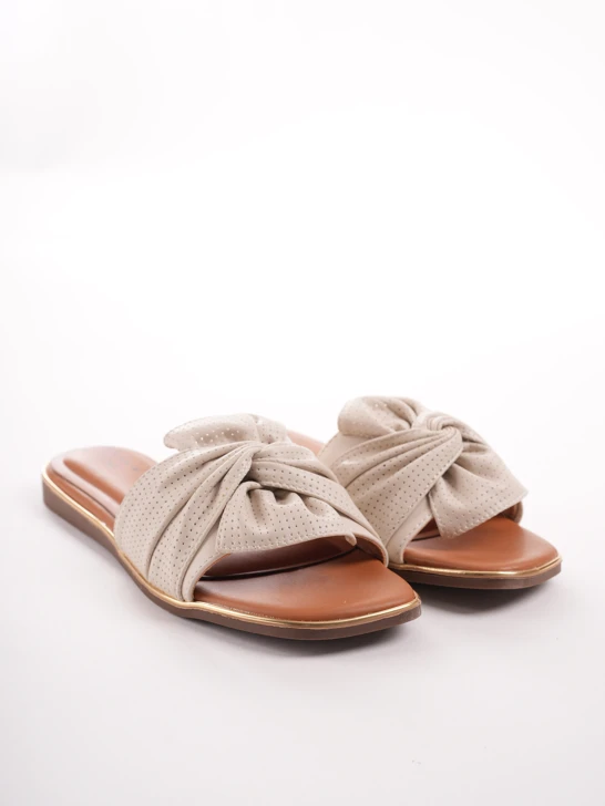 PASS Damen Hausschuhe beige mit Zierschleife