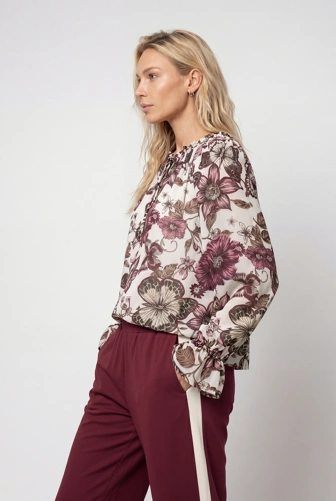 MONARI LEO & BORDEAUX Damenbluse, cremefarben, gemustert (1)