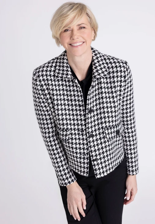 FRANK WALDER Damen-Kurzjacke, schwarz-weiß mit Pepito-Muster