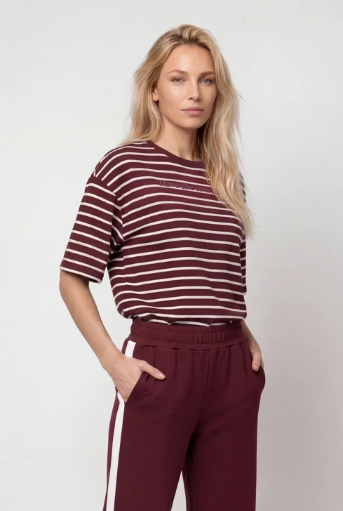 MONARI LEO & BORDEAUX Damen-Sweatshirt, weinrot gestreift