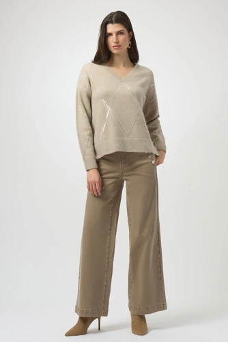 JOSEPH RIBKOFF Damenhose dunkelbeige weit (4)