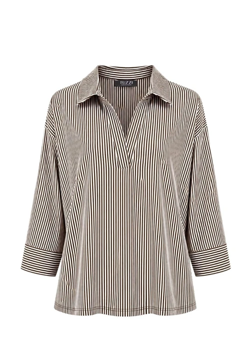 TUZZI WHITE Kimono-Bluse für Damen, braun-weiß gestreift