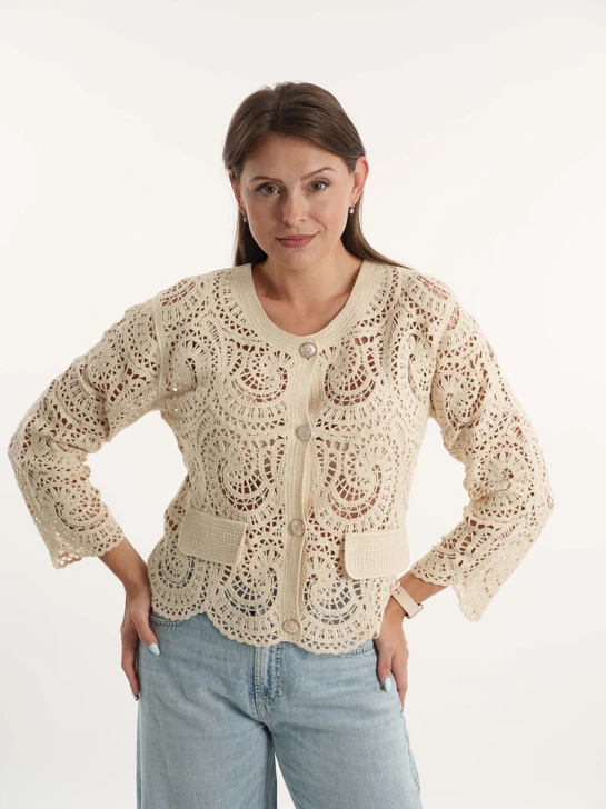 FRANK WALDER Damen Pullover beige mit Knopfleiste