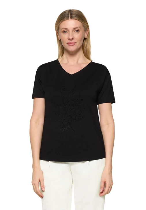 BETTY BARCLAY SO COSY Damen-T-Shirt schwarz mit Strasssteinen