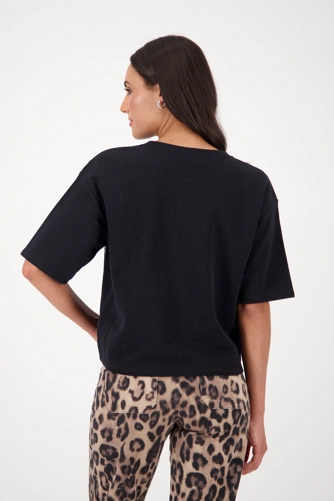 MONARI MONTANA Damen Sweatshirt schwarz mit Lurex und Pailletten kurzarm (1)