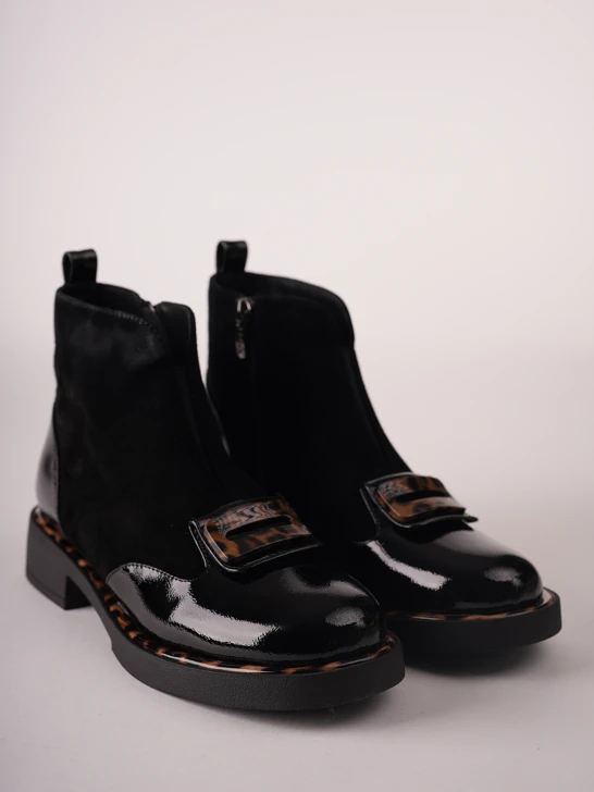 EPICA Damen-Stiefeletten, schwarz mit Leopardenmuster
