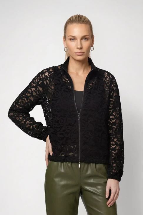 MONARI FRONT ROW Damenjacke, schwarz, aus Spitzengarn