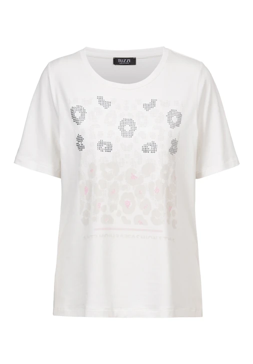 TUZZI ROSE ALL DAY Damenshirt weiß mit Strasssteinen