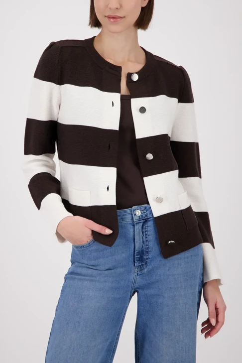 MONARI CAPE TOWN Damen Pullover braun und weiß mit Knöpfen