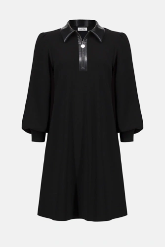 JOSEPH RIBKOFF Schwarzes Damenkleid mit Lederkragen (4)