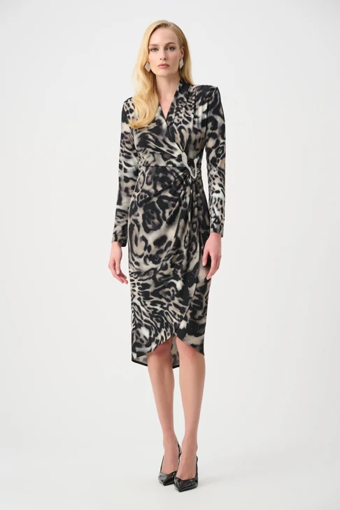 JOSEPH RIBKOFF Damenkleid mit Leopardenmuster und Zierschnalle