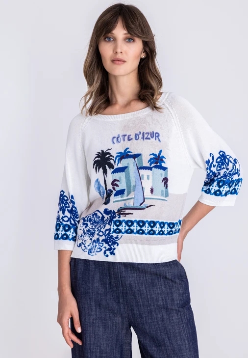 TUZZI BEACH Damen Pullover weiß und blau