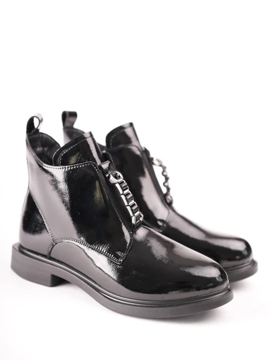 PASS Damen-Stiefeletten, lackiert, schwarz