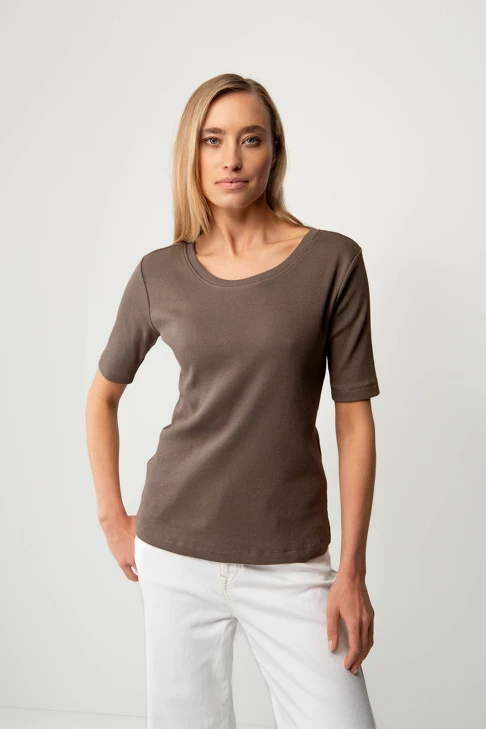 CATNOIR Damen-T-Shirt mit Rippstrick, taupe