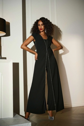 JOSEPH RIBKOFF Damen schwarzer Jumpsuit mit Strasssteinen (3)