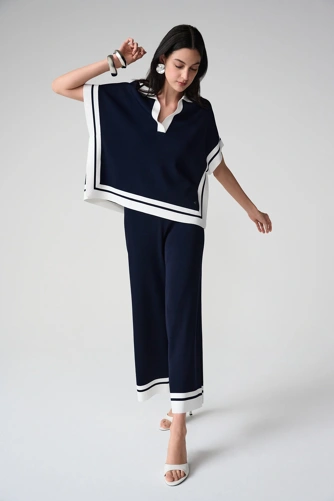 JOSEPH RIBKOFF Blaue Damenstrickhose mit Farbblöcken (4)