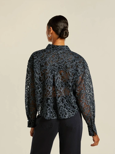 BEAUMONT Damenbluse schwarz grau Spitze (1)